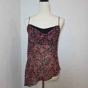 Y2K Womens Top Brown Small Asymmetrical Floral Cowl Neck Cami Tank Top Fairy